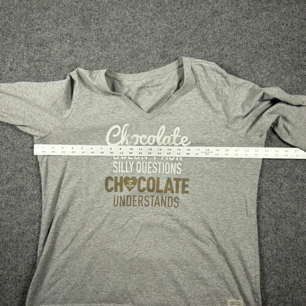 Life is Good Crusher Tee Womens Size‎ XL Gray Chocolate Quote Long Sleeve V-Neck - Picture 8 of 14